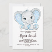 Blue Baby Elephant Little Boy Baby Dusche Einladung (Vorderseite)