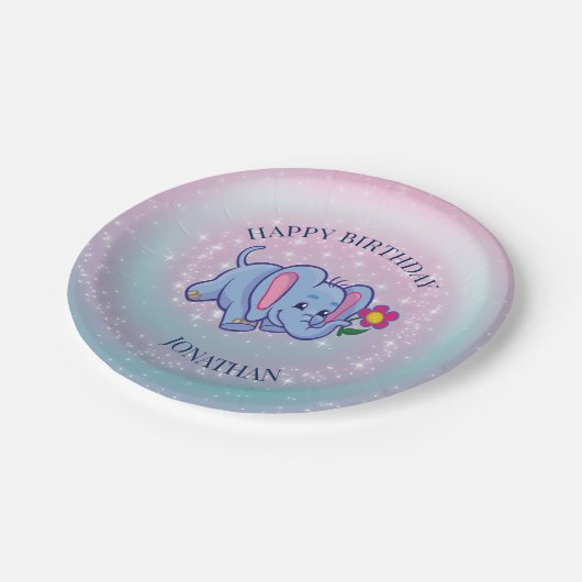 Blue Baby Elephant Pappteller (Schrägansicht)