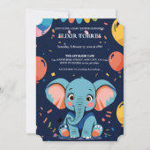 Blue Baby Elephant Party Baby Dusche Einladung (Vorderseite)