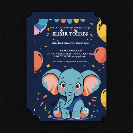 Blue Baby Elephant Party Baby Dusche Einladung