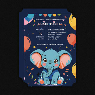 Blue Baby Elephant Party Baby Dusche Einladung