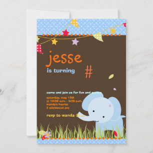 Blue Baby Elephant Personalisiertes Party Einladung