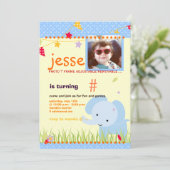 Blue Baby Elephant Personalisiertes Party Einladung (Stehend Vorderseite)