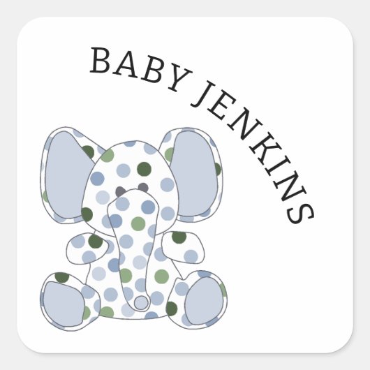 Blue Baby Elephant Quadratischer Aufkleber (Vorderseite)