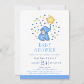 Blue Baby Elephant und Star Balloon Baby Shower Einladung (Vorderseite)