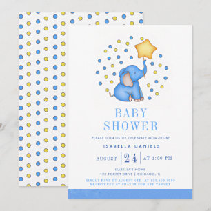 Blue Baby Elephant und Star Balloon Baby Shower Einladung