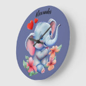 Blue Baby Elephant Wall Clock Große Wanduhr (Winkel)