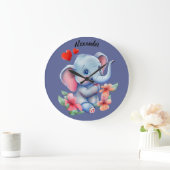 Blue Baby Elephant Wall Clock Große Wanduhr (Zuhause)