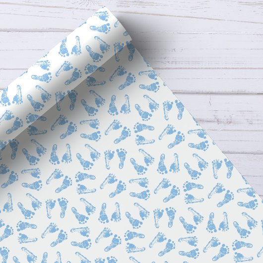 Blue Baby Feet Footprints Baby Showmuster Geschenkpapier