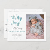 Blue Baby Feet ist eine junge Foto Geburtserklärun Ankündigungspostkarte (Vorne/Hinten)