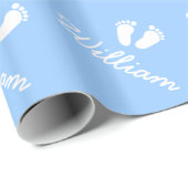 Blue Baby Feet Packpapier mit dem Namen des Jungen (Rolleneckpunkt)