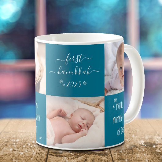 Blue Baby First Hanukkah Junge Mutter Vater 4 Foto Kaffeetasse