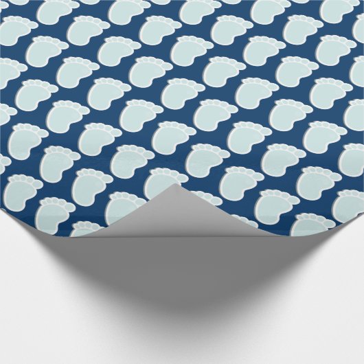 Blue Baby Footprints Baby Dusche Geschenkpapier (Ecke)