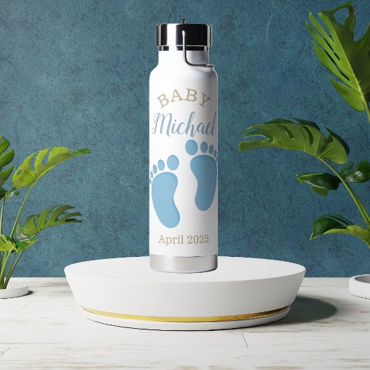 Blue Baby Footprints Name Trinkflasche