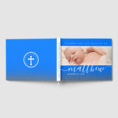 Blue Baby Foto Taufe Christening Cross Glitzer Gästebuch (Voll)
