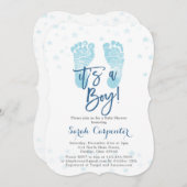 Blue Baby Füße ist eine Baby-Dusche Einladung (Vorne/Hinten)