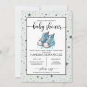 Blue Baby High Tops Baby Dusche Einladung (Vorderseite)