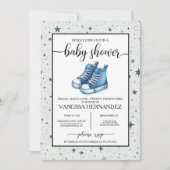 Blue Baby High Tops Baby Dusche Einladung (Vorderseite)