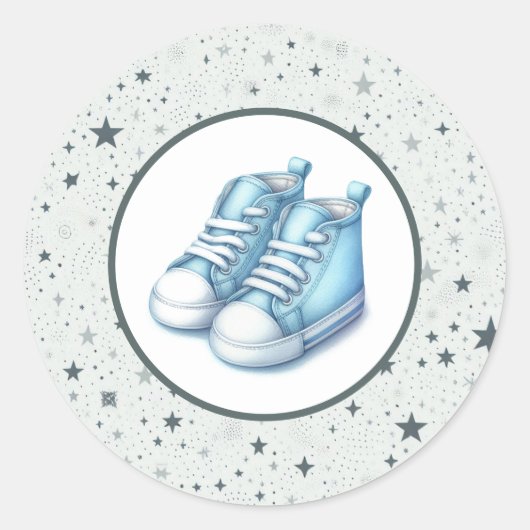Blue Baby High Tops Baby Dusche Runder Aufkleber (Vorderseite)