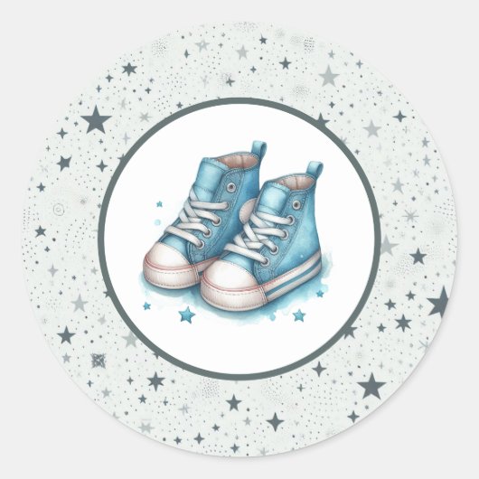 Blue Baby High Tops Baby Dusche Runder Aufkleber (Vorderseite)
