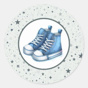 Blue Baby High Tops Baby Dusche Runder Aufkleber