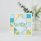 Blue Baby Hintern und Patchwork Quilt Baby Dusche Einladung (Stehend Vorderseite)