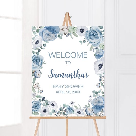 Blue Baby in Bloom Baby Dusche Willkommen Poster