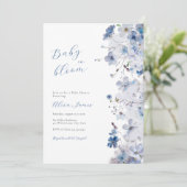 Blue Baby in Bloom Baby Shower Einladung (Stehend Vorderseite)