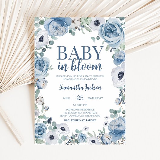 Blue Baby in Bloom Baby Shower Einladung