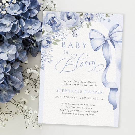 Blue Baby in Bloom Baby Shower Einladung