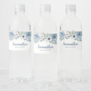 Blue Baby in Bloom Baby Shower Wasserflaschenetikett