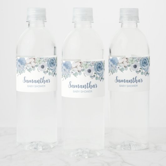 Blue Baby in Bloom Baby Shower Wasserflaschenetikett (Flaschen)