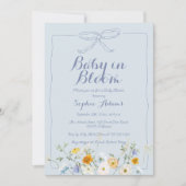 Blue Baby in Bloom Bow Wildblume Boy Baby Dusche Einladung (Vorderseite)