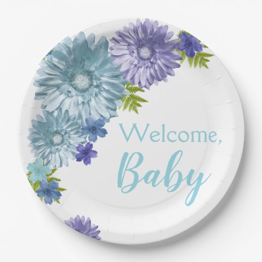 Blue Baby in Bloom Brunch Dusche Pappteller (Vorderseite)