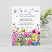 Blue Baby in Bloom Floral Baby Dusche Einladung (Stehend Vorderseite)