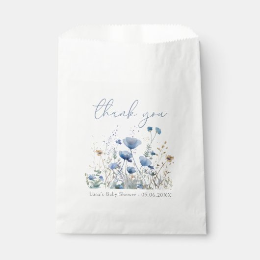 Blue Baby in Bloom Floral Wildblume Babydusche Geschenktütchen (Vorderseite)