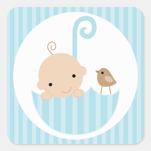 Blue Baby in Umbrella Quadratischer Aufkleber (Vorderseite)