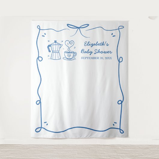 Blue Baby Is Brewing Coffee Baby Shower Wandteppich (Vorderseite)