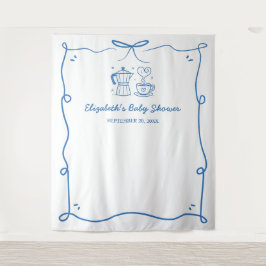 Blue Baby Is Brewing Coffee Baby Shower Wandteppich