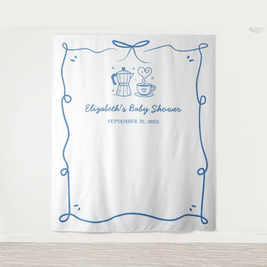 Blue Baby Is Brewing Coffee Baby Shower Wandteppich (Vorderseite)