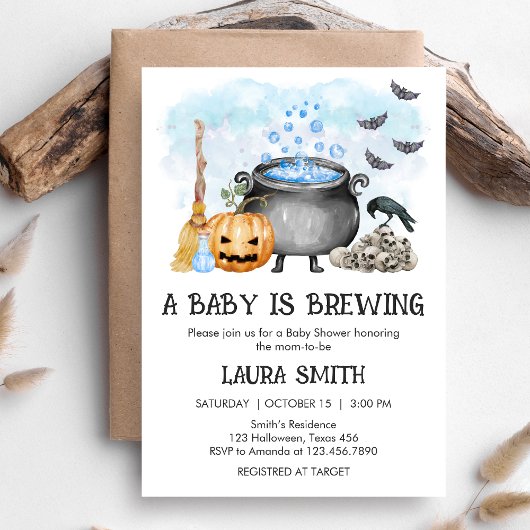 Blue Baby is Brewing Halloween Baby Shower Einladung