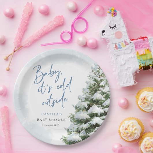 Blue Baby It's Cold Outside Baby Shower Pappteller (Party)