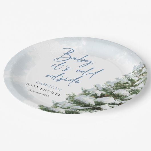 Blue Baby It's Cold Outside Baby Shower Pappteller (Schrägansicht)