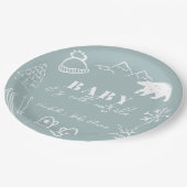 Blue Baby It's Cold Outside Hand-drawn Baby Shower Pappteller (Schrägansicht)