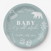 Blue Baby It's Cold Outside Hand-drawn Baby Shower Pappteller (Vorderseite)