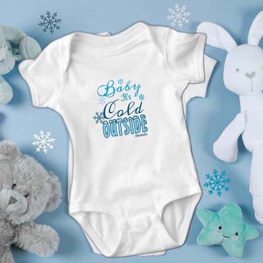 Blue Baby It's Cold Outside Winter Snowflak Baby Strampler