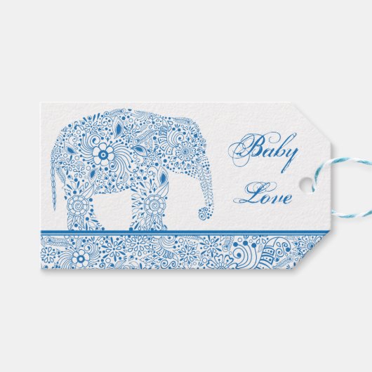 Blue Baby Liebe Elephant Gift Tag Geschenkanhänger (Vorderseite (Horizontal))