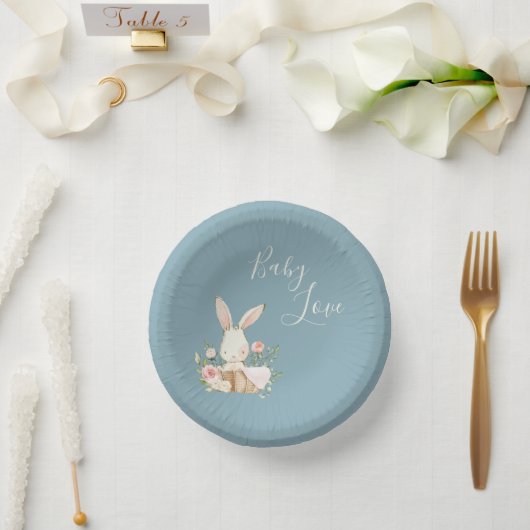 Blue Baby Liebe Script Baby Shower Paper Bowles Pappteller (Hochzeit)