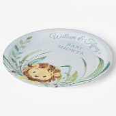 Blue Baby Lion Cub Dusty Blue Baby Dusche Pappteller (Schrägansicht)