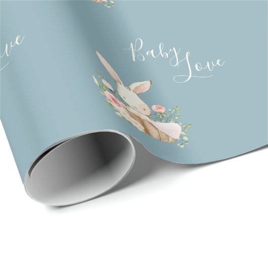 Blue Baby Love Script Elegant Baby Shower Geschenkpapier (Rolleneckpunkt)